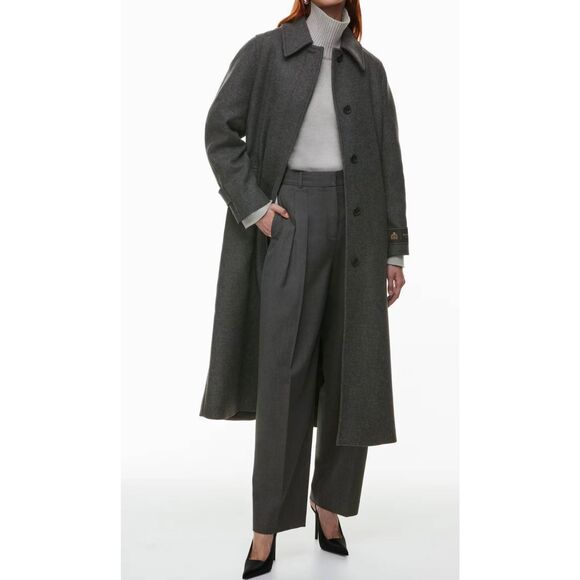 LARRY LEVINE Long Grey 100% Merino Wool Overcoat Size 10 - Picture 1 of 7